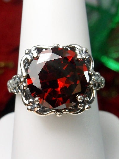 Red Garnet Cubic Zirconia (CZ) Ring, Speechless Design #D103, Sterling Silver Filigree, Vintage Jewelry, Silver Embrace Jewelry