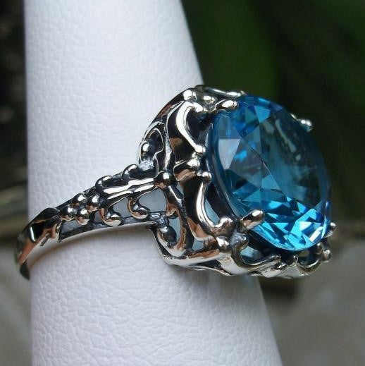 Swiss Blue Topaz Ring, Speechless Design #D103, Sterling Silver Filigree, Vintage Jewelry, Silver Embrace Jewelry