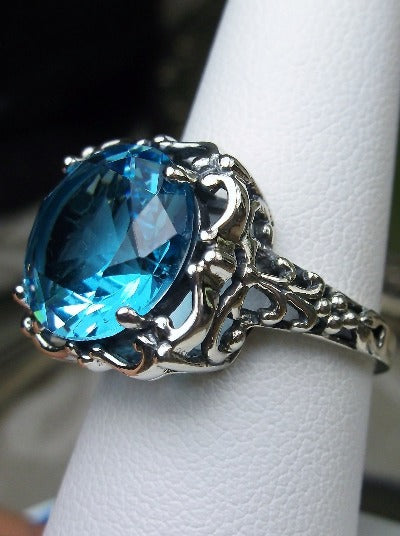 Swiss Blue topaz Ring, Speechless Design #D103, Sterling Silver Filigree, Vintage Jewelry, Silver Embrace Jewelry