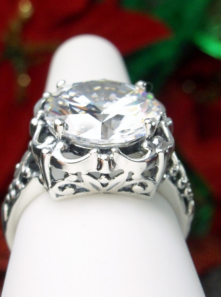 White Cubic Zirconia Ring, Speechless Design #D103, Sterling Silver Filigree, Vintage Jewelry, Silver Embrace Jewelry