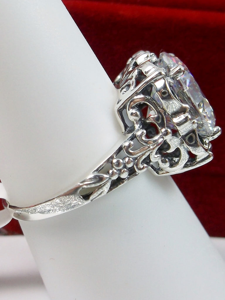 White Cubic Zirconia Ring, Speechless Design #D103, Sterling Silver Filigree, Vintage Jewelry, Silver Embrace Jewelry