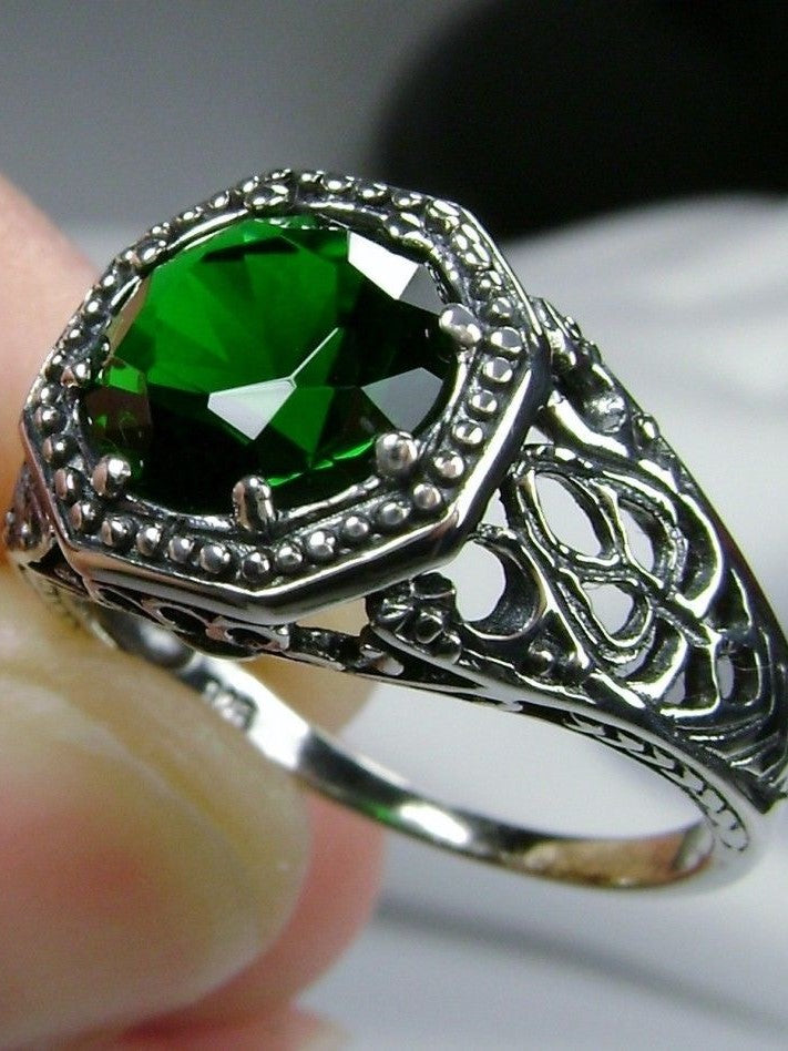 Buy 92.5 Sterling Silver Ring Studded With Lab Diamonds And A Round Emerald  Green Stone