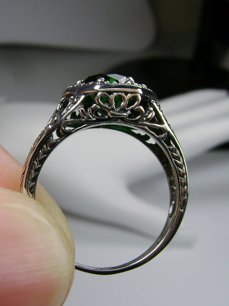 Green Emerald Ring, New Victorian design, Vintage Jewelry, sterling silver filigree, Silver Embrace Jewelry, D11