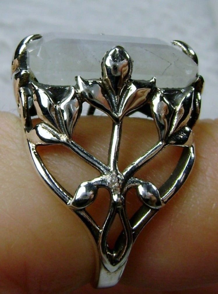 Moonstone iLeaf Ring, Sterling silver Filigree, Ivy & leaf pattern filigree, Silver Embrace Jewelry D110