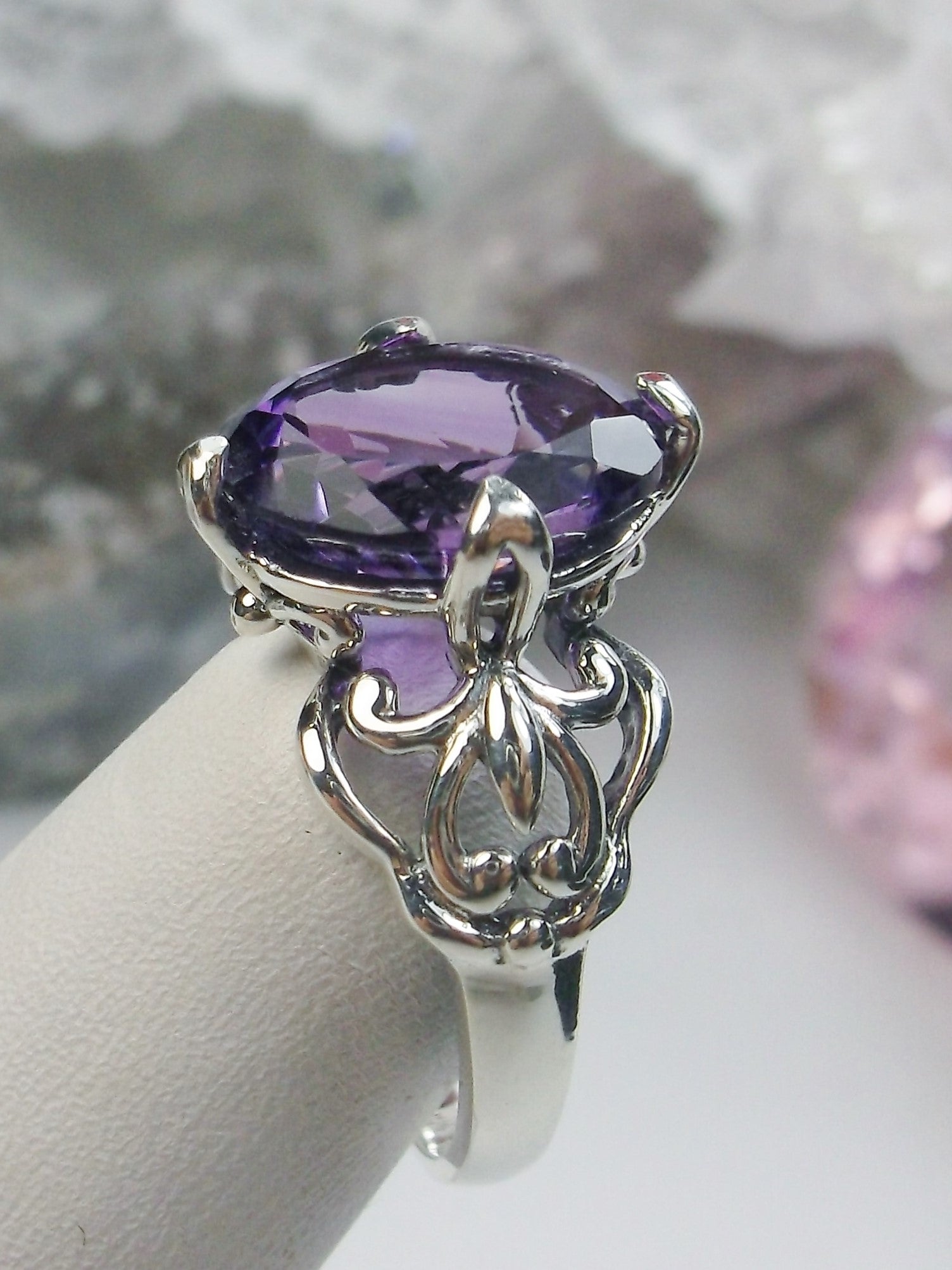 Halo Purple Gemstone Wedding Ring, 1/2CT 5mm Round Cut Natural Purple  Amethyst Engagement Ring, 14k/18k Rose Gold February Birthstone Ring - Etsy