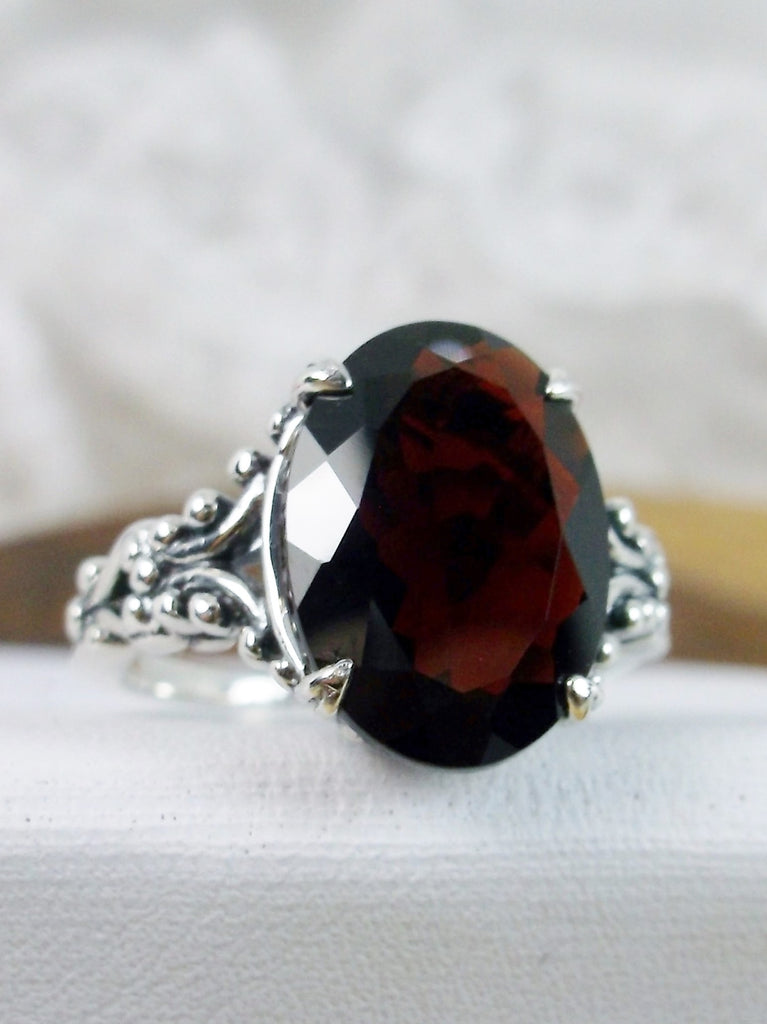 Natural Garnet Ring, Red Garnet Oval Claw, Gothic Jewelry, Sterling Silver Filigree, Silver Embrace Jewelry, D113