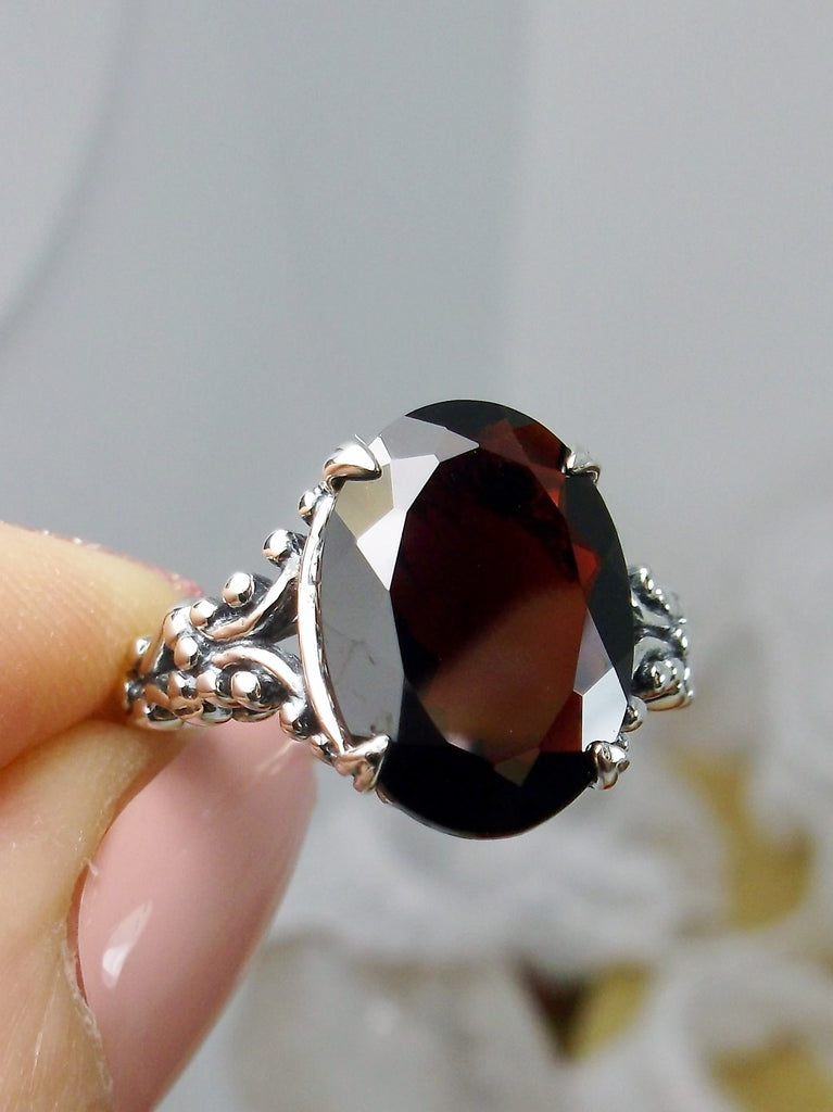 Natural Garnet Ring, Red Garnet Oval Claw, Gothic Jewelry, Sterling Silver Filigree, Silver Embrace Jewelry, D113