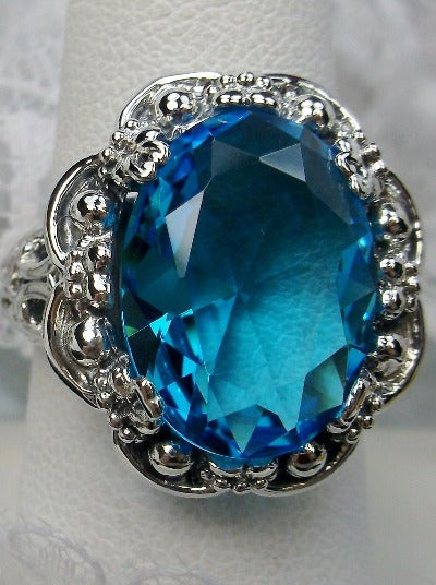 Swiss Blue Topaz Ring, oval Gemstone, Vintage Antique style bouquet ring, Sterling Silver Filigree, Silver Embrace Jewelry, Bouquet Ring D118