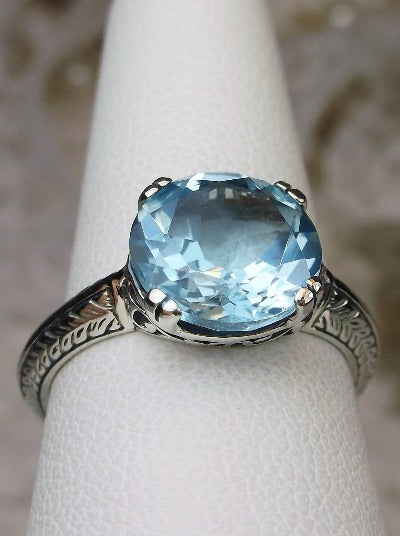 Sky Blue Aquamarine Ring, Button Design, Sterling Silver Filigree, Art Deco Jewelry, Silver Embrace Jewelry D12