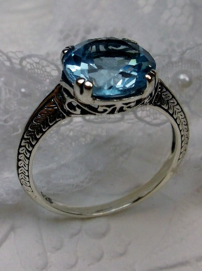Natural Blue Topaz Ring,  Button Design, Sterling Silver Filigree, Art Deco Jewelry, Silver Embrace Jewelry D12