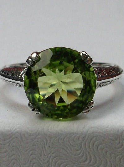Natural Green Peridot Ring,  Button Design, Sterling Silver Filigree, Art Deco Jewelry, Silver Embrace Jewelry D12