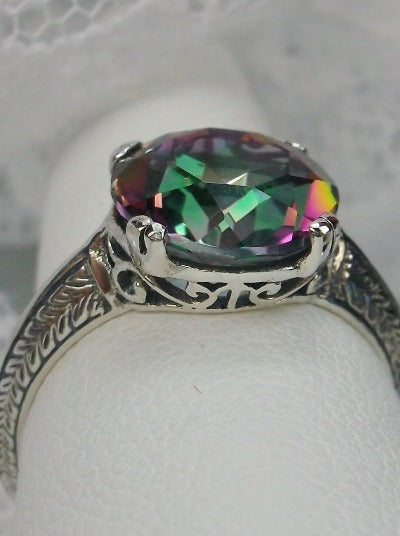 Natural Mystic Topaz Ring,  Button Design, Sterling Silver Filigree, Art Deco Jewelry, Silver Embrace Jewelry D12