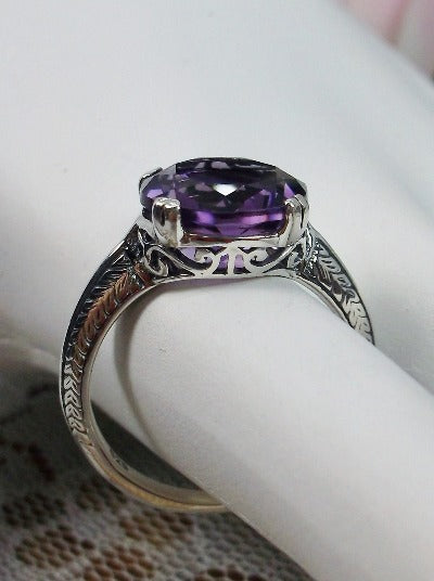 Natural Amethyst Ring, Purple Amethyst, Button Design, Sterling Silver Filigree, Art Deco Jewelry, Silver Embrace Jewelry D12