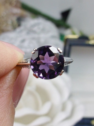 Natural Amethyst Ring, Purple Amethyst, Button Design, Sterling Silver Filigree, Art Deco Jewelry, Silver Embrace Jewelry D12
