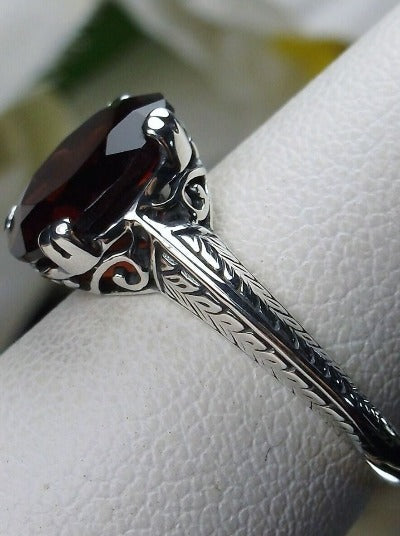 Natural Red Garnet Ring,  Button Design, Sterling Silver Filigree, Art Deco Jewelry, Silver Embrace Jewelry D12