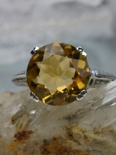 Natural Yellow Citrine Ring,  Button Design, Sterling Silver Filigree, Art Deco Jewelry, Silver Embrace Jewelry D12