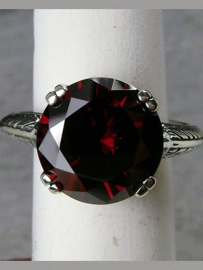 Red Garnet CZ (Cubic Zirconia) Ring, Button Design, Sterling Silver Filigree, Art Deco Jewelry, Silver Embrace Jewelry D12