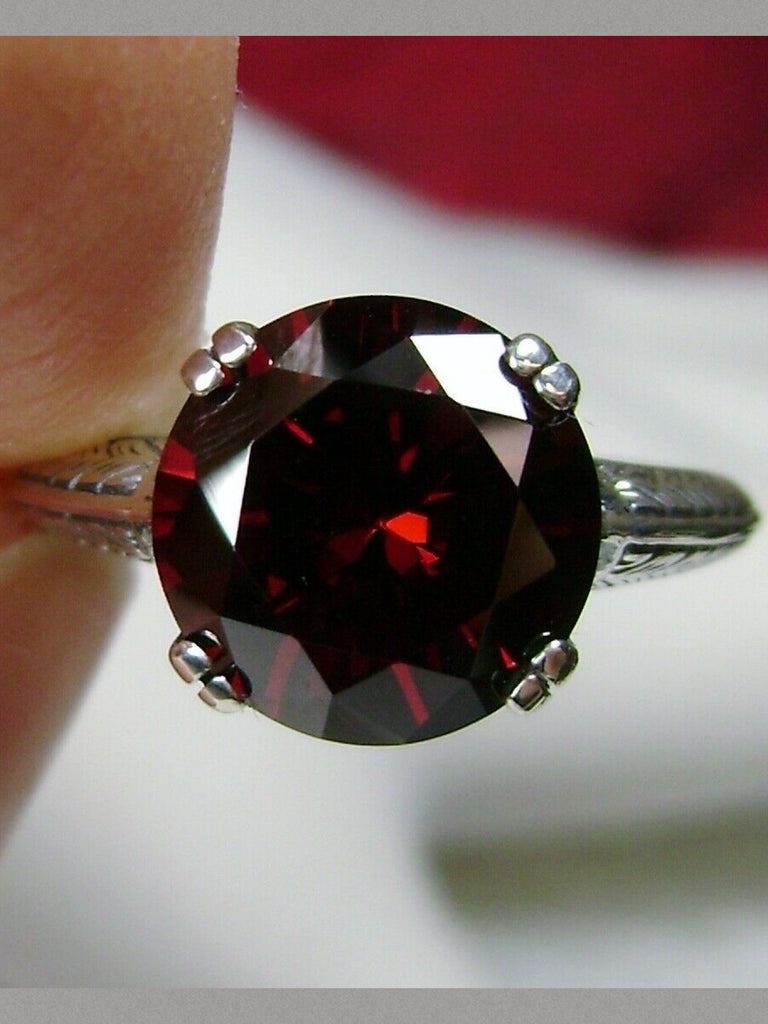Red Garnet CZ (Cubic Zirconia) Ring, Sterling Silver Filigree, Art Deco Jewelry, Silver Embrace Jewelry