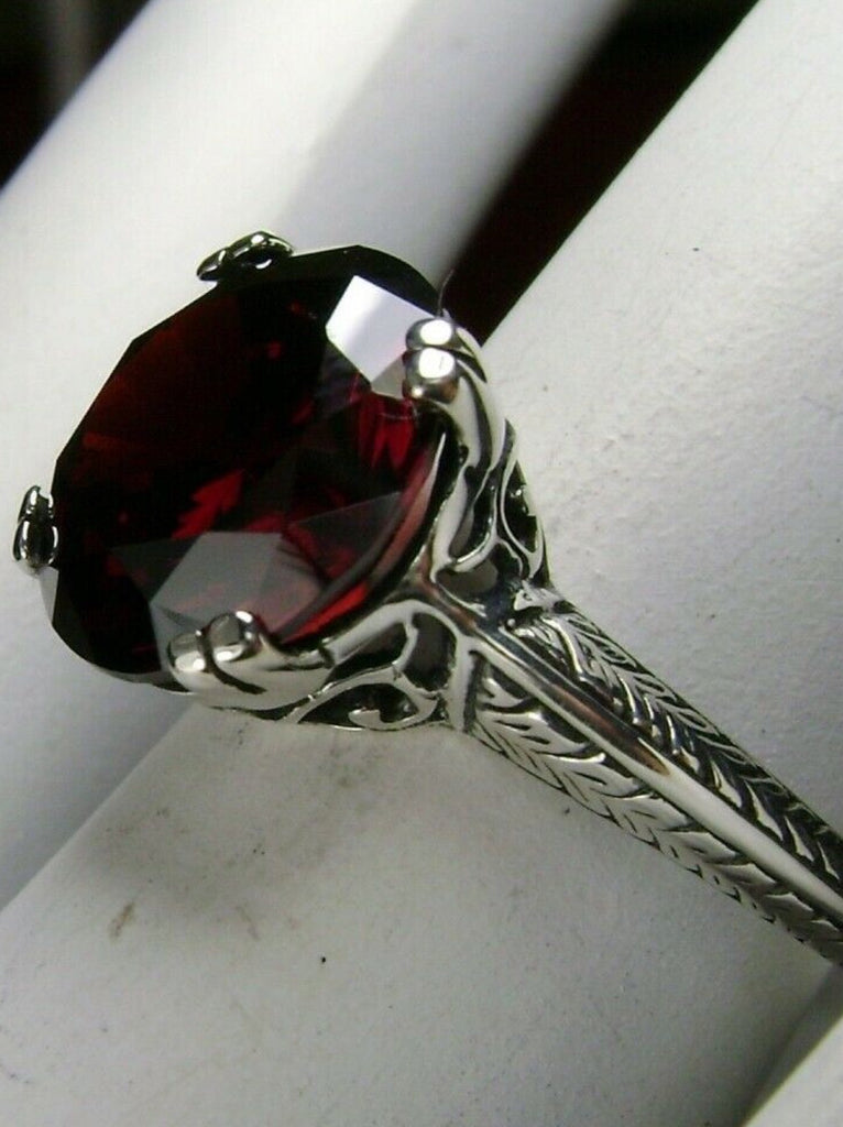Red Garnet CZ (Cubic Zirconia) Ring, Sterling Silver Filigree, Art Deco Jewelry, Silver Embrace Jewelry