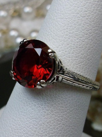 Red Ruby Ring, Button Design, Sterling Silver Filigree, Art Deco Jewelry, Silver Embrace Jewelry D12