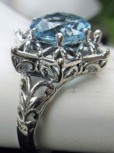 Sky Blue Aquamarine Ring, Star Design, Sterling Silver Filigree, Gothic Design, Vintage style, Silver Embrace Jewelry, D121