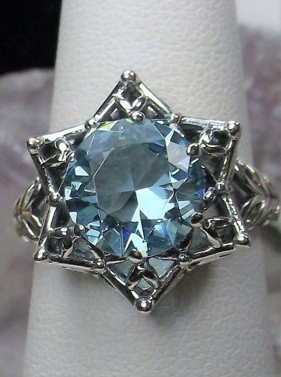 Sky Blue Aquamarine Ring, Star Design, Sterling Silver Filigree, Gothic Design, Vintage style, Silver Embrace Jewelry, D121