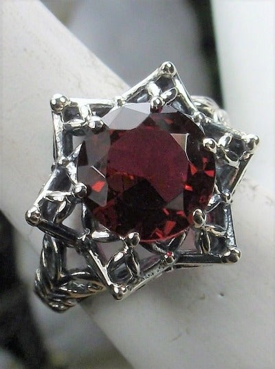 Red Ruby  Ring, Star Design, Sterling Silver Filigree, Gothic Design, Vintage style, Silver Embrace Jewelry, D121