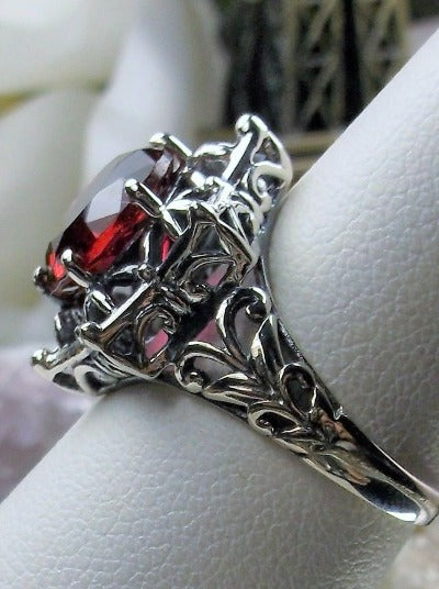 Red Ruby Ring, Star Design, Sterling Silver Filigree, Gothic Design, Vintage style, Silver Embrace Jewelry, D121