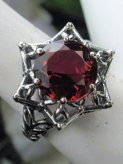 Red Ruby Ring, Star Design, Sterling Silver Filigree, Gothic Design, Vintage style, Silver Embrace Jewelry, D121