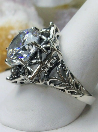 White CZ (Cubic Zirconia) Ring, Faux Diamond Ring, Star Design, Sterling Silver Filigree, Gothic Design, Vintage style, Silver Embrace Jewelry, D121