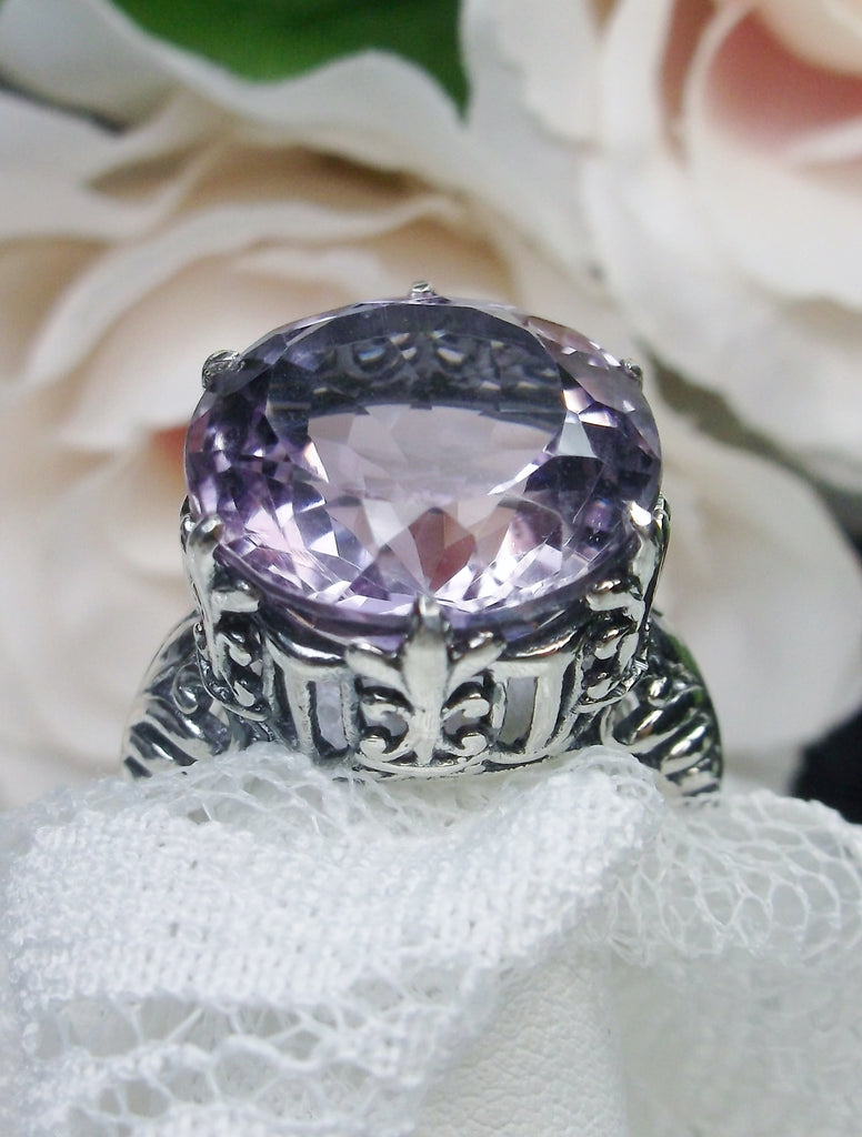 Natural Purple amethyst ring, sterling silver filigree, romantic gothic style, silver embrace Jewelry, King design #D123