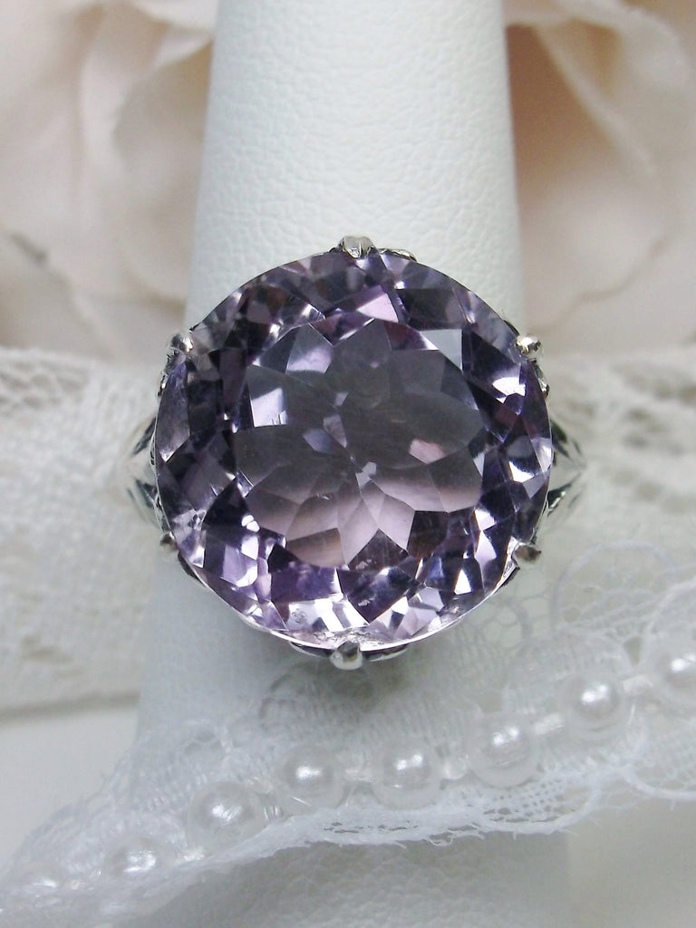 Natural Purple amethyst ring, sterling silver filigree, romantic gothic style, silver embrace Jewelry, King design #D123