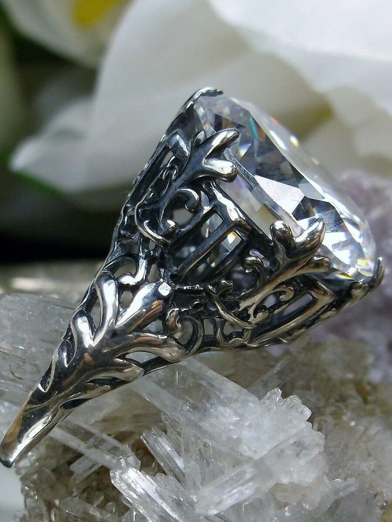 White Cubic Zirconia, CZ, Ring, Sterling Silver Filigree, Silver Embrace Jewelry, D123