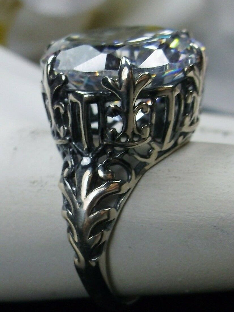 White Cubic Zirconia, CZ, Ring, Sterling Silver Filigree, Silver Embrace Jewelry, D123
