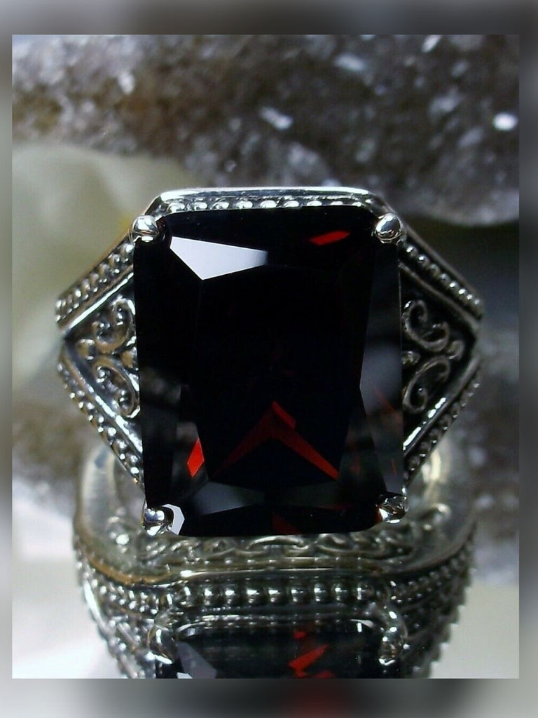 Red Garnet Gothic Ring, Rectangle Gothic Ring, Vintage Jewelry, Silver Embrace Jewelry