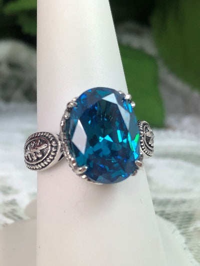 Aqua CZ Ring, Dragon Design, Sterling Silver Filigree, Gothic Jewelry, Silver Embrace Jewelry D133