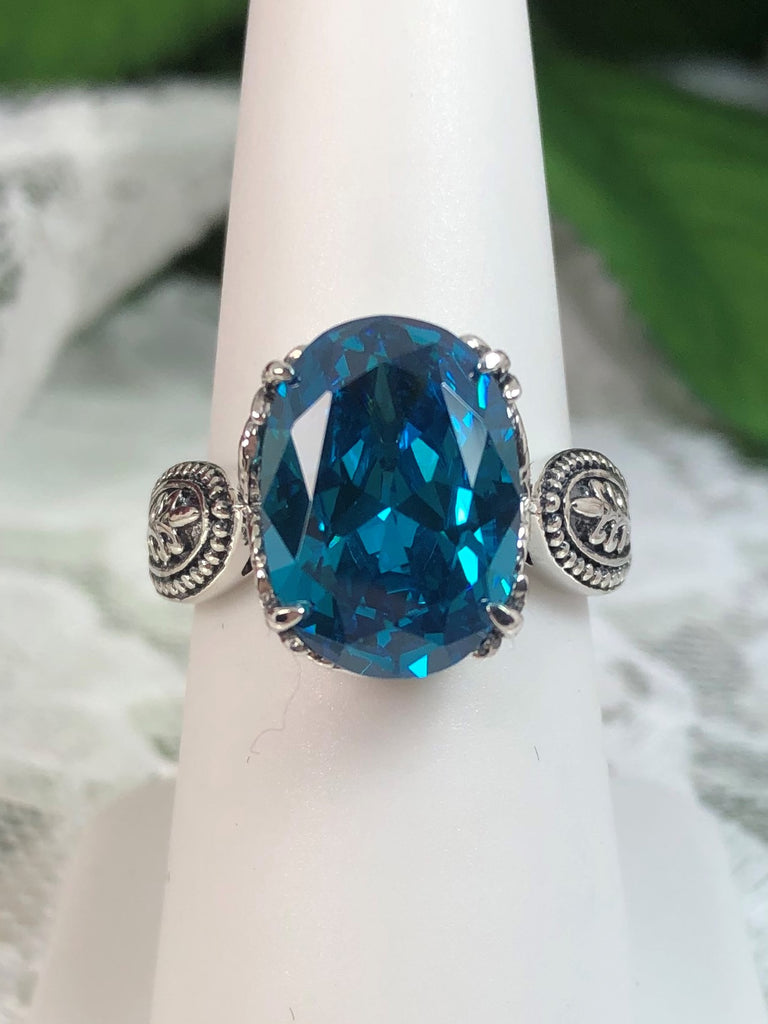 Aqua Cubic Zirconia Ring, Dragon Design, Sterling Silver Filigree, Gothic Jewelry, Silver Embrace Jewelry