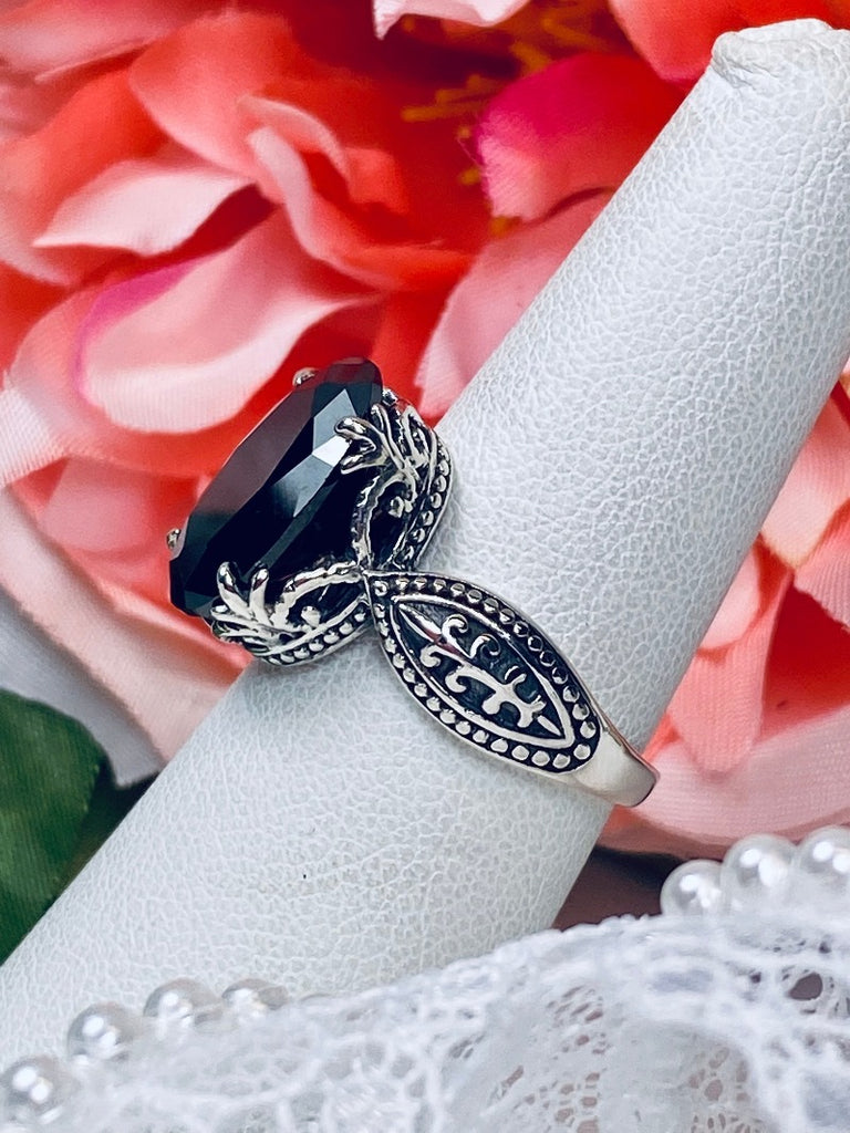Black Onyx Cubic Zirconia Ring, Dragon Design, Sterling Silver Filigree, Gothic Jewelry, Silver Embrace Jewelry, D133 Dragon Ring