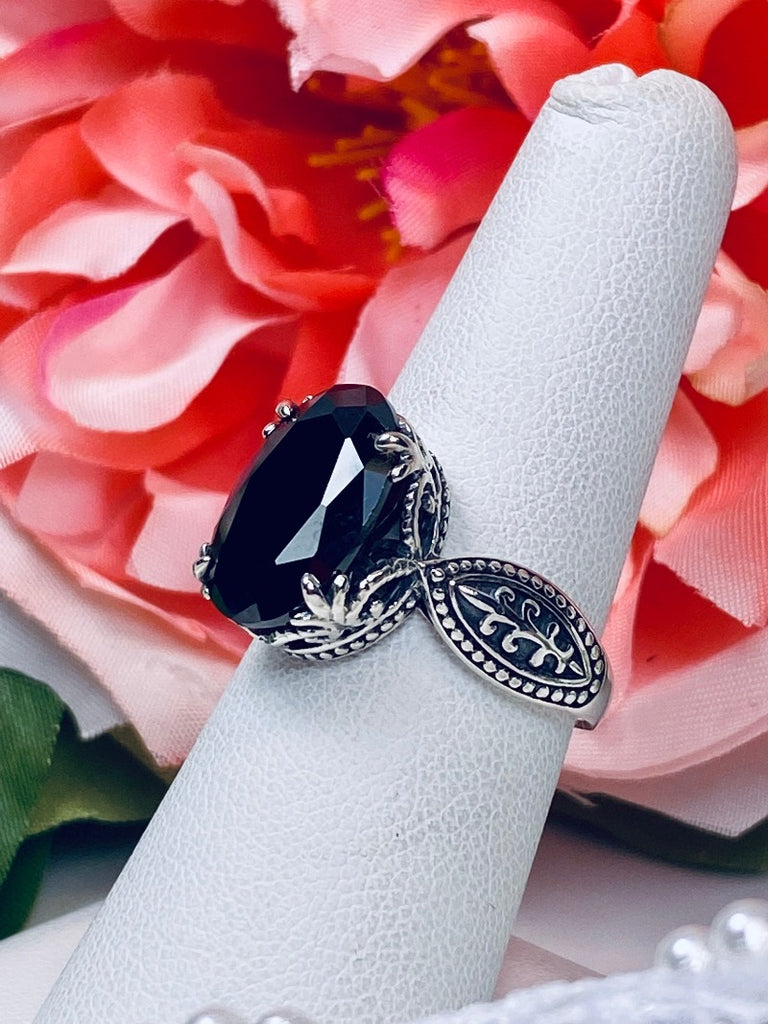 Black Onyx Cubic Zirconia Ring, Dragon Design, Sterling Silver Filigree, Gothic Jewelry, Silver Embrace Jewelry, D133 Dragon Ring
