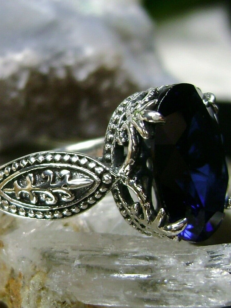 Blue Sapphire Ring, Dragon Design, Sterling Silver Filigree, Gothic Jewelry, Silver Embrace Jewelry