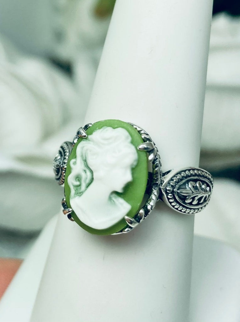 Cameo Ring, Green Lady Dragon Design, Sterling Silver Filigree, Gothic Jewelry, Silver Embrace Jewelry, D133 Dragon Ring