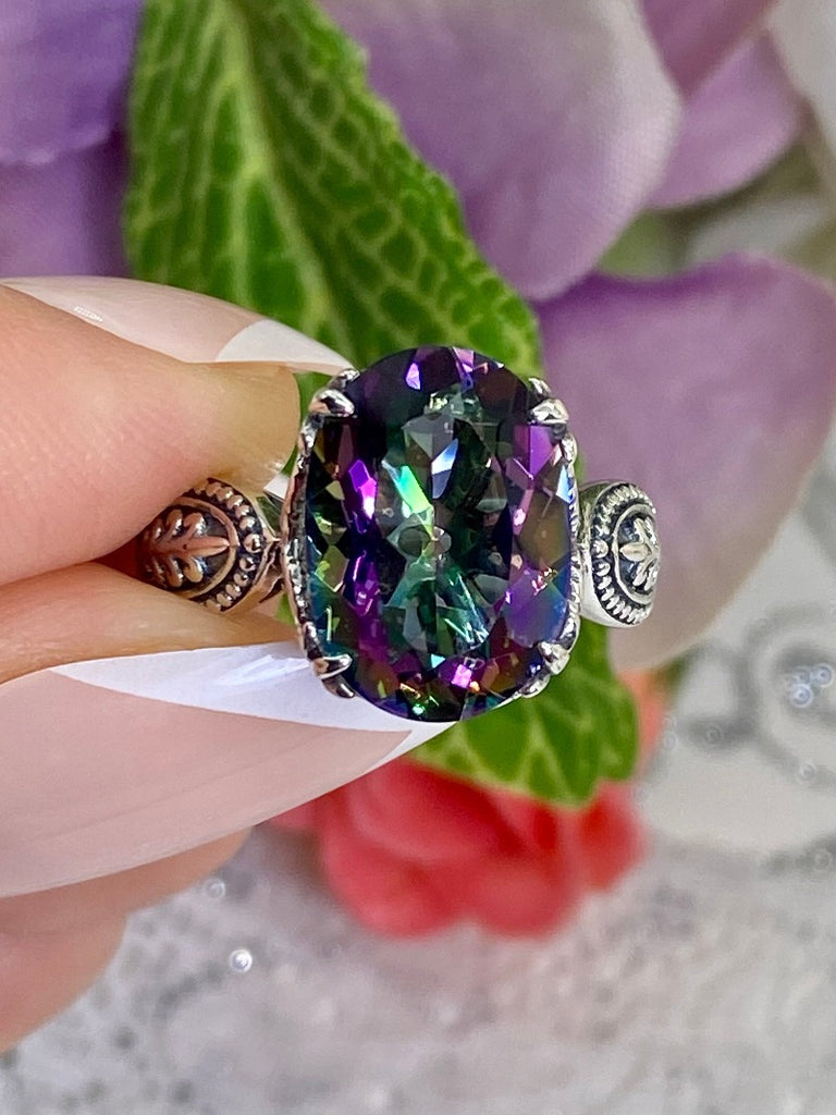 Natural Mystic Topaz Ring, Dragon Design, D133, Gothic sterling silver filigree ring, Silver Embrace Jewelry, D133 Dragon Ring