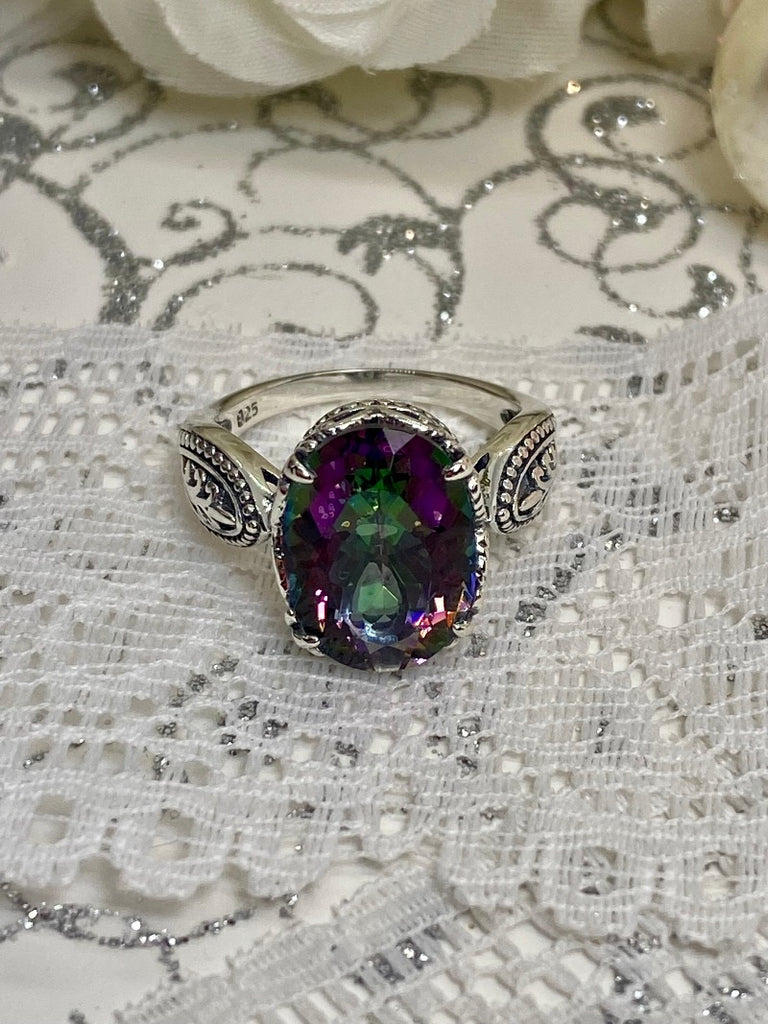 Natural Mystic Topaz Ring, Dragon Design, D133, Gothic sterling silver filigree ring, Silver Embrace Jewelry, D133 Dragon Ring