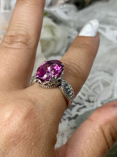 Natural Pink Topaz Ring, Dragon Design, Sterling Silver Filigree, Gothic Jewelry, Silver Embrace Jewelry D133
