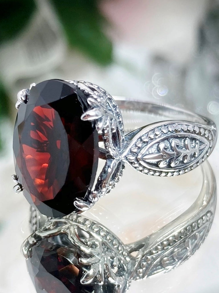 Natural Red Garnet Ring, Dragon Design, Sterling Silver Filigree, Gothic Jewelry, Silver Embrace Jewelry
