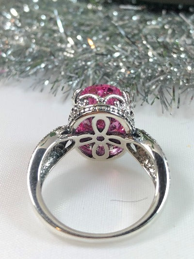 Pink CZ Ring, Dragon Design, Sterling Silver Filigree, Gothic Jewelry, Silver Embrace Jewelry D133