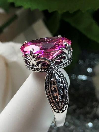 Pink CZ Ring, Dragon Design, Sterling Silver Filigree, Gothic Jewelry, Silver Embrace Jewelry