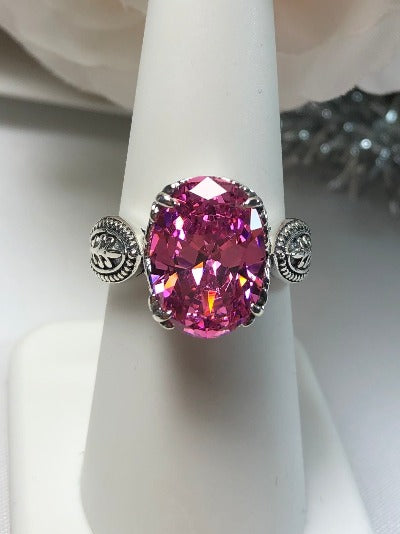 Pink CZ Ring, Dragon Design, Sterling Silver Filigree, Gothic Jewelry, Silver Embrace Jewelry D133