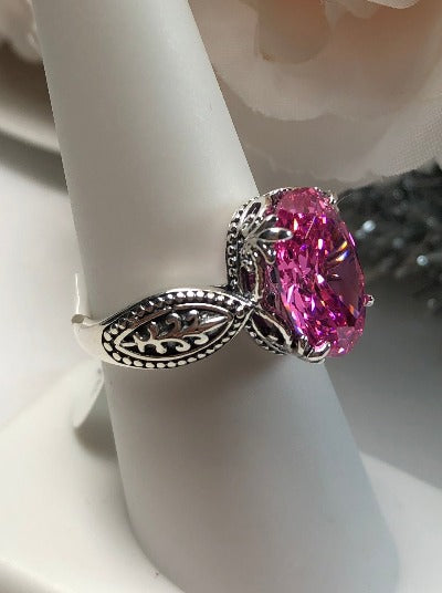 Pink CZ Ring, Dragon Design, Sterling Silver Filigree, Gothic Jewelry, Silver Embrace Jewelry