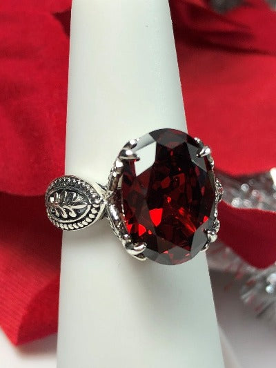 Red Garnet Cubic Zirconia (CZ) Ring, Dragon Design, Sterling Silver Filigree, Gothic Jewelry, Silver Embrace Jewelry D133